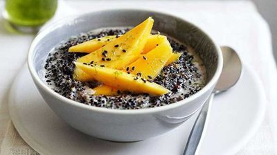 Black quinoa with coconut, mango and kaffir lime syrup