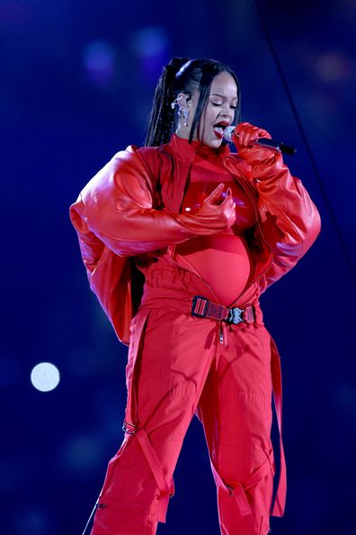 Rihanna performs onstage during the Apple Music Super Bowl LVII Halftime Show at State Farm Stadium on February 12, 2023 in Glendale, Arizona. (Photo by Gregory Shamus/Getty Images)