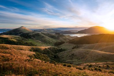 Sunrise over Hoopers Inlet, Otago Peninsula, Dunedin, Otago, New Zealand