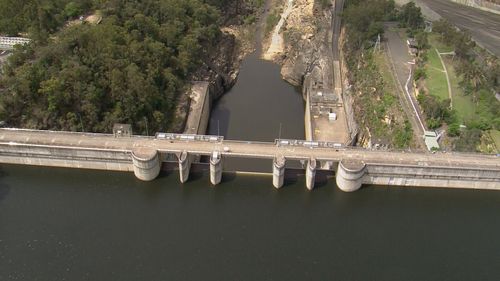 Warragamba Dam at 2.40pm on Saturday November 13, shortly before it hit capacity and began to spill