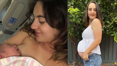 Nikolina Kharoufeh with Noah and pregnant. 