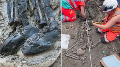The skeleton was found buried with its boots intact.