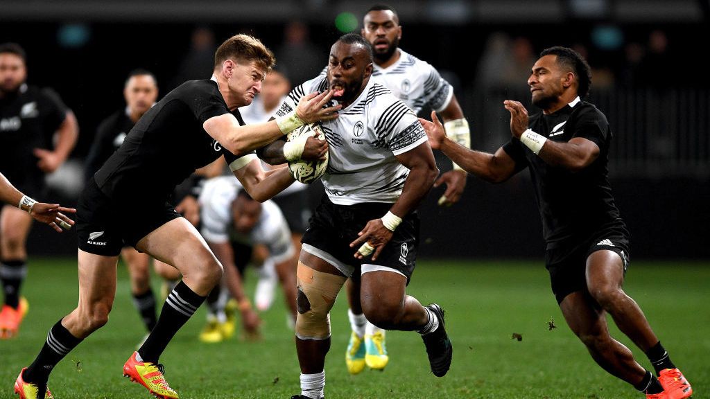 Peni Ravai of Fiji makes a run at Forsyth Barr Stadium.