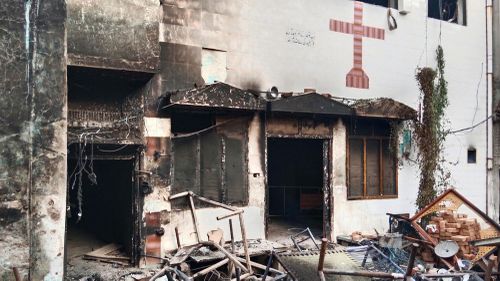 A church was burned down on the outskirts of Faisalabad on August 16, following an attack by Muslim men after a Christian family was accused of blasphemy.