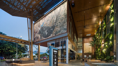 Bailey, Crystalbrook Collection, Cairns five star hotel. Artwork in the open-air lobby entrance