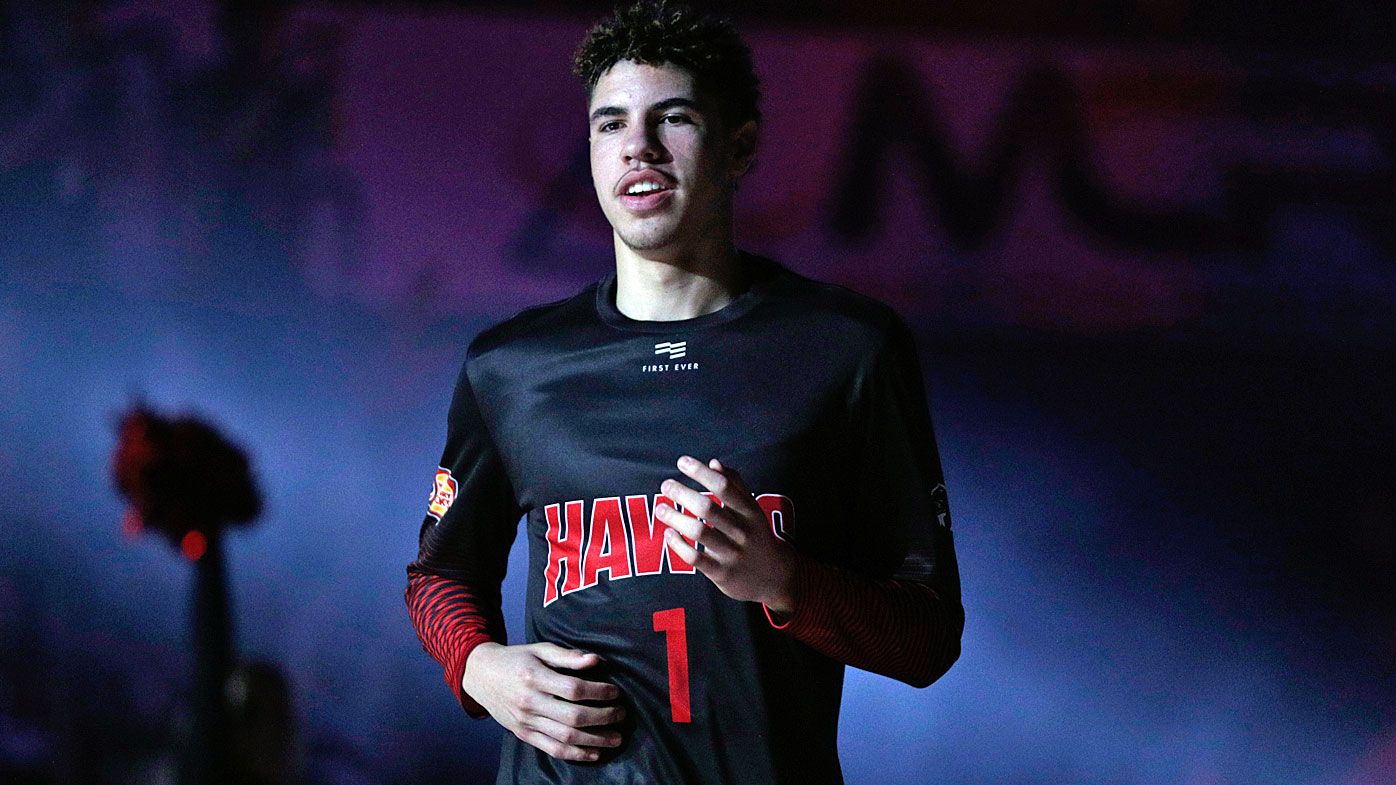LaMelo Ball of the Hawks takes the court 