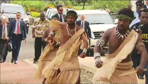 Traditional dancers were also on show for the Prince as he passed by. Picture: 9NEWS.