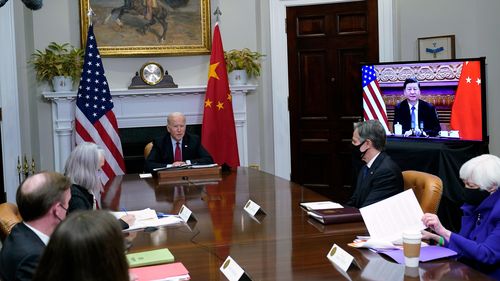 President Joe Biden meets virtually with Chinese President Xi Jinping