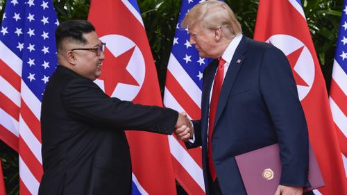Kim and US President Donald Trump at the summit in Singapore.