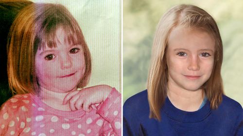 A picture of missing British girl Madeleine McCann taken when she was three years-old (L) and a computer generated handout image released by the Metropolitan Police Service showing Madeleine might have looked in 2012, aged 9.