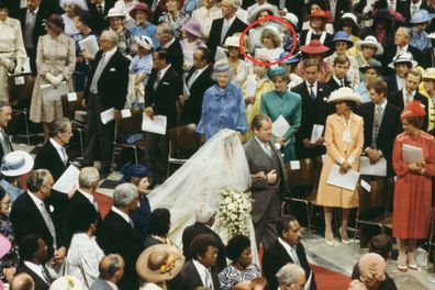 Camilla Parker-Bowles pictured at the wedding of Lady Diana Spencer  to Prince Charles.