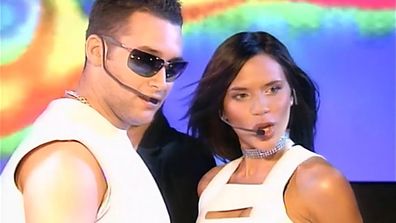 Victoria Beckham and Dane Bowers performing Out of Your Mind on Top of the Pops in 2000.