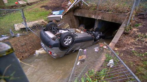 An overturned car in Bexley. (9NEWS)