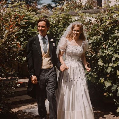 Princess Beatrice and Edoardo Mapelli Mozzi are photographed after their wedding in the grounds of Royal Lodge on July 18, 2020 in Windsor, United Kingdom