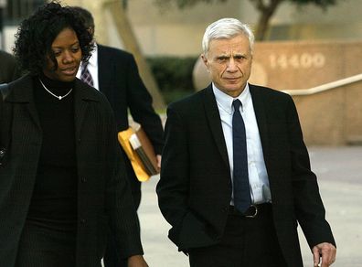 Robert Blake(leaves Superior Court in Van Nuys M. afterr the first day of his trail in the alleged murder of his wife Bonny Lee Bakely three and a half years ago. (2004)