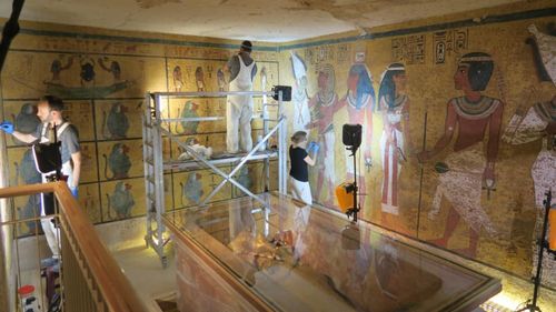 The tomb remained open during the conservation and tourists were able to view the work and ask the researchers questions. Picture: Courtesy of J Paul Getty Trust
