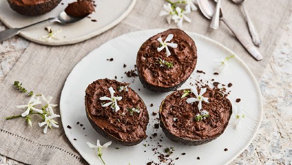 Avocado chocolate mousse in avocado shells