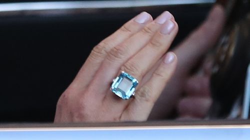 Prince Harry also gifted his wife a baby blue, finely-cut gemstone ring on the day, which is believed to have been previously owned by his mother Princess Diana. Picture: PA