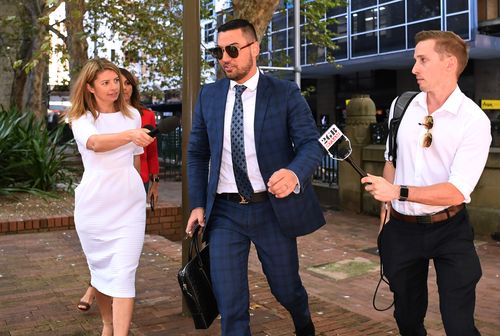 Salim Mehajer walking into Sydney court this morning, where he was convicted of electoral fraud. (Supplied)