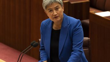 Minister for Foreign Affairs Penny Wong during the Closing the GapAnniversary of the Apology to the Stolen GenerationsMinisterial statementsin the Senate at Parliament House in Canberra on March 8, 2023. Fedpol. Photo: Rhett Wyman / SMH