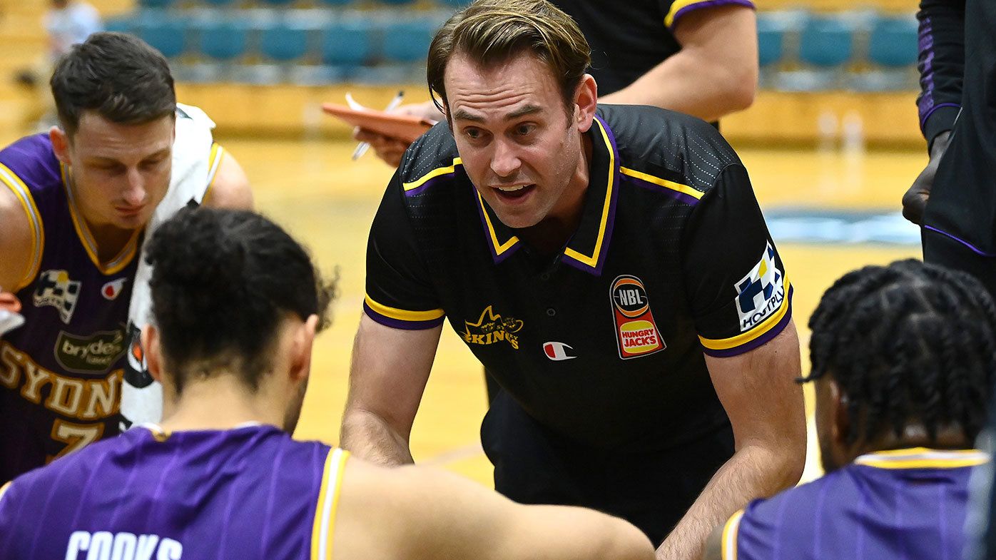  Chase Buford the coach of the Kings talks to his players during the NBL Blitz 