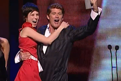 Missy Higgins and US actor and singer David Hasselhoff at the 2005 ARIAs.