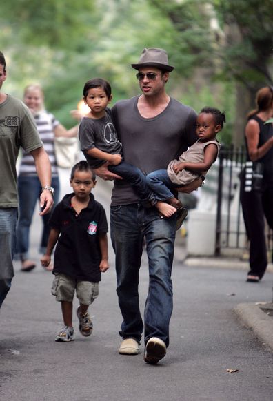 Brad Pitt visits playground with children Zahara Jolie-Pitt, Pax Jolie-Pitt and Maddox Jolie-Pitt, 2007.