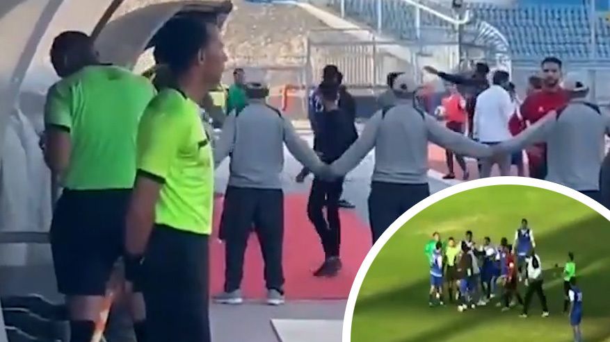 A referee in an Egyptian second tier football league has been suspended after he used a fan&#x27;s mobile phone to disallow a late equaliser after appeals for a hand ball.