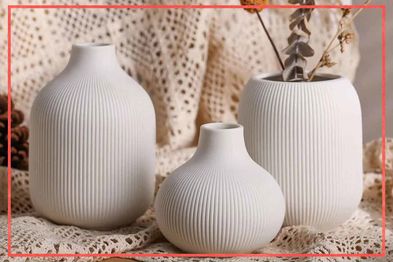 9PR: White Ceramic Vase for Decor, Modern Minimalist Decor Vase Set of 3.