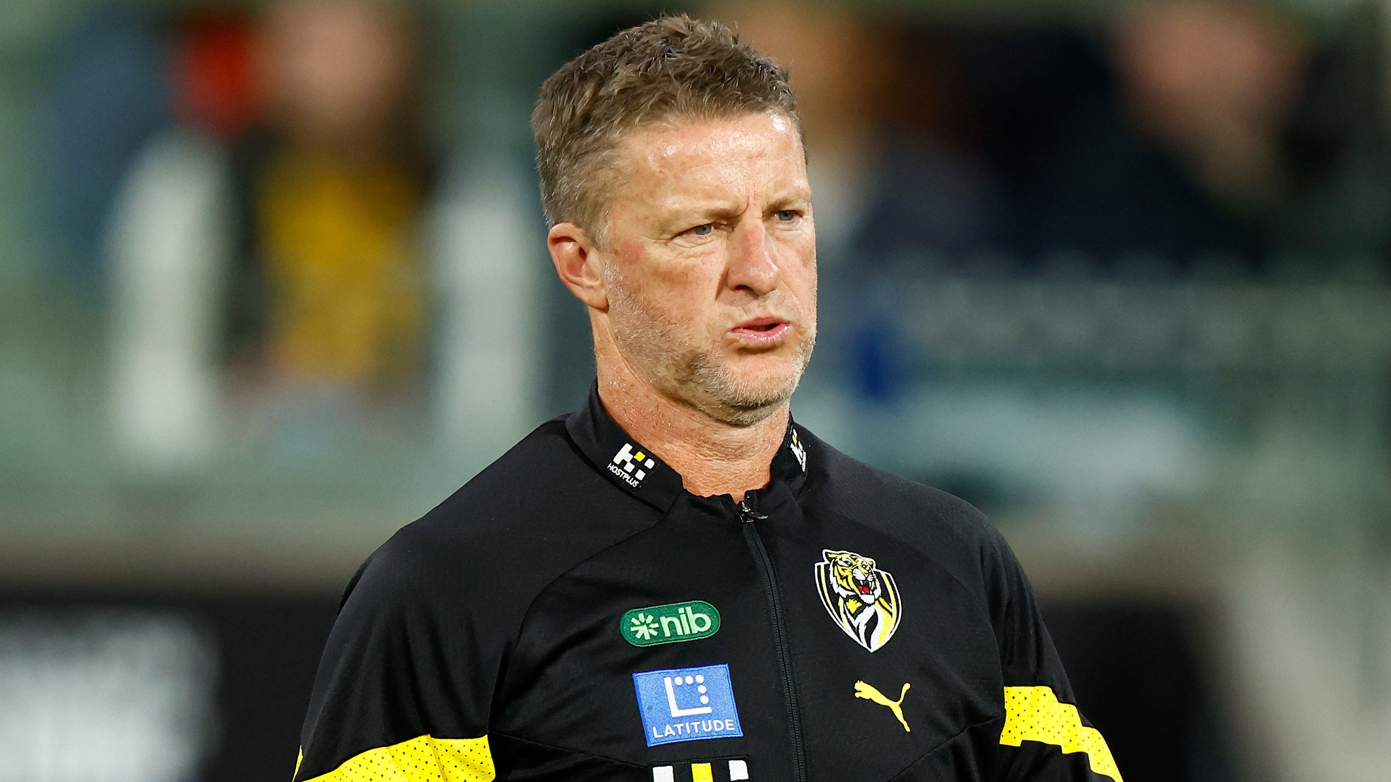 MELBOURNE, AUSTRALIA - MARCH 31: Damien Hardwick, Senior Coach of the Tigers looks on during the 2023 AFL Round 03 match between the Collingwood Magpies and the Richmond Tigers at the Melbourne Cricket Ground on March 31, 2023 in Melbourne, Australia. (Photo by Michael Willson/AFL Photos)