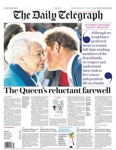 The Daily Telegraph UK front pages Prince Harry Meghan Markle royal exit