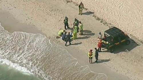 Emergency services at the scene in Aspendale this afternoon.