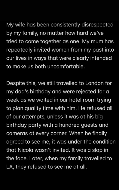 Brooklyn Beckham addresses family feud in new statement