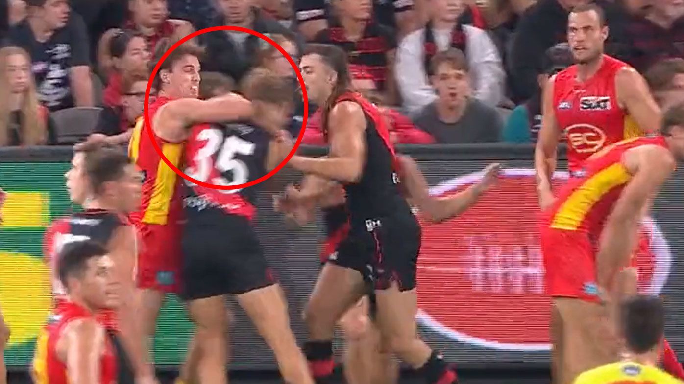 Charlie Ballard had a one-match ban for this hit on Matt Guelfi (35) overturned after convincing the tribunal it was not intentional