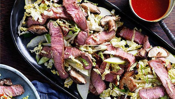 Korean beef, cabbage and mushroom salad with gochujang dressing