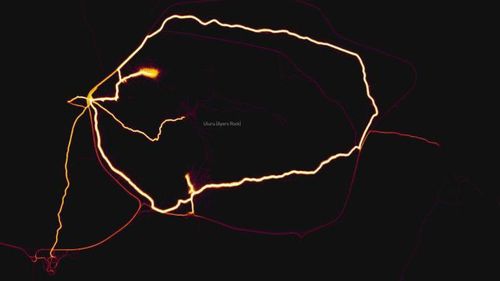 A path is seen around Uluru in the Northern Territory. (Strave heatmap)