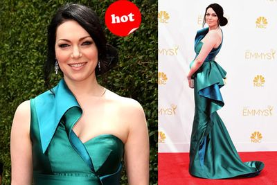 <i>Orange is the New Black</i> star Laura Prepon dazzles in this layered turquoise gown.