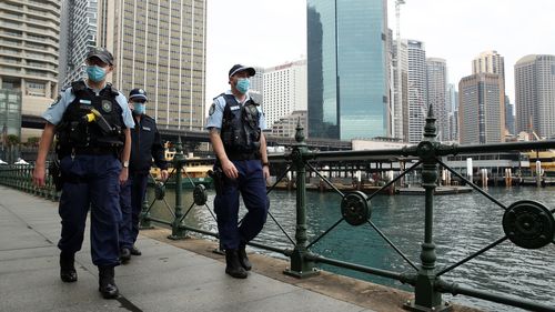 NSW Police patrol in Sydney's Circular Quay.