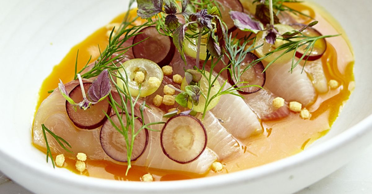 Papi Chulo's hiramasa kingfish sashimi with turmeric, grapes and dill - 9Kitchen