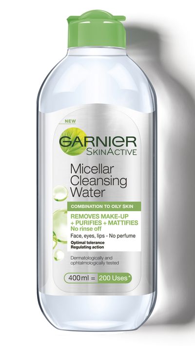 <a href="https://www.priceline.com.au/garnier-micellar-cleansing-water-all-in-1-400-ml" target="_blank">Micellar Cleansing Water for combination to oily skin, $12.99, Garnier</a>