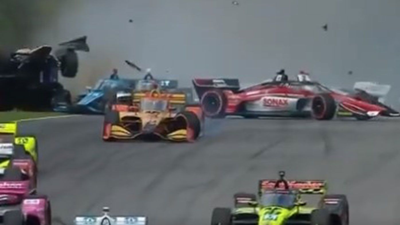 A huge first lap crash marred the season-opening IndyCar race at Barber Motorsports Park.