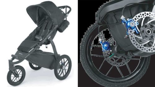 The stroller has a disc brake which could catch a child's finger.