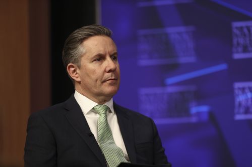 Minister for Health, Disability and Ageing and Minister for the NDIS Mark Butler addresses the National Press Club in Canberra on August 20, 2025. fedpol Photo: Dominic Lorrimer