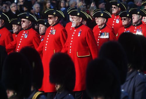 Chelsea Pensioners were among the veterans who marched after the Remembrance Day service in London.