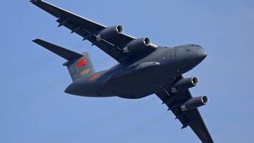 A Y-20 transport aircraft of the Chinese People&#x27;s Liberation Army (PLA) Air Force performs during the 12th China International Aviation and Aerospace Exhibition, also known as Airshow China 2018, in Zhuhai city, southern China on Nov. 7, 2018.