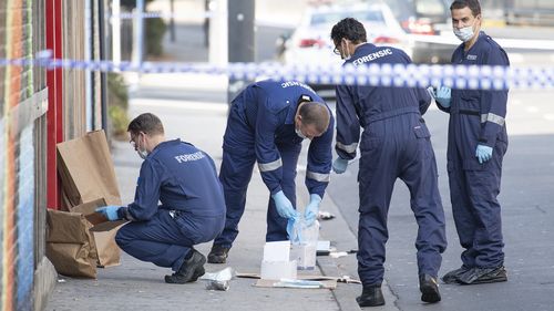 A crime scene was established outside Love Machine nightclub in Prahran, Melbourne, Sunday, April 14, 2019, after four people, including Richard Arow, were injured in a drive-by shooting, leaving Mr Arow and a security guard dead.
