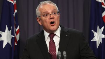 Prime Minister Scott Morrison during a press conference at Parliament House in Canberra 