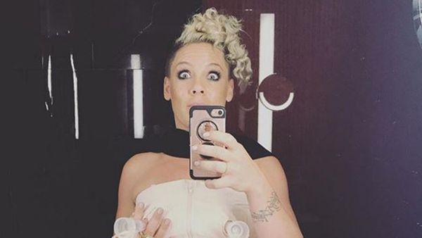 Mum break! Pink pumping it up in a London bathroom. Image: Instagram/@pink