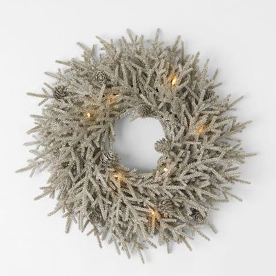 LED Shimmer Wreath with Pine Cones