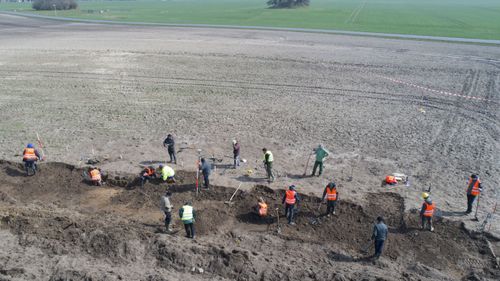 The dig was sparked when a silver coin was unearthed in January by two amateur archaeologists, including a 13 year old boy, on the northern German island of Ruegen in the Baltic Sea.